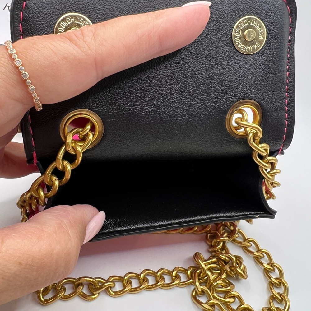 Kurt Geiger Pink Quilted Mini Kensington Bag with Gold Lettering - Picture 3 of 3